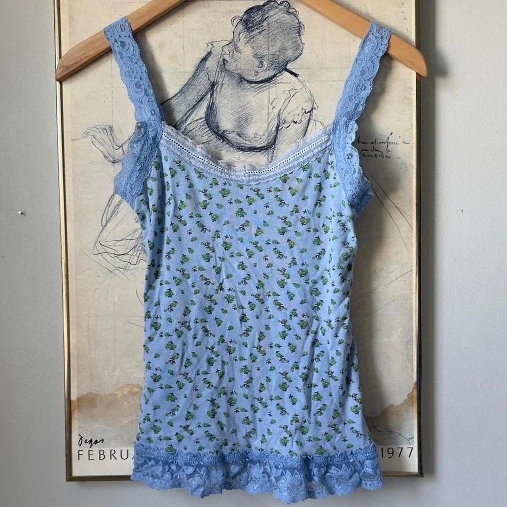 Copper Key Y2K Coquette Blue Floral Lace Cami Tank Top Womens XS/S
